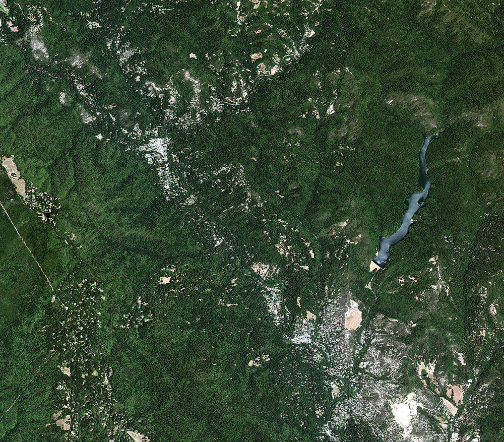 Satellite image shows Boulder Creek, Calif., on June 30, 2020.